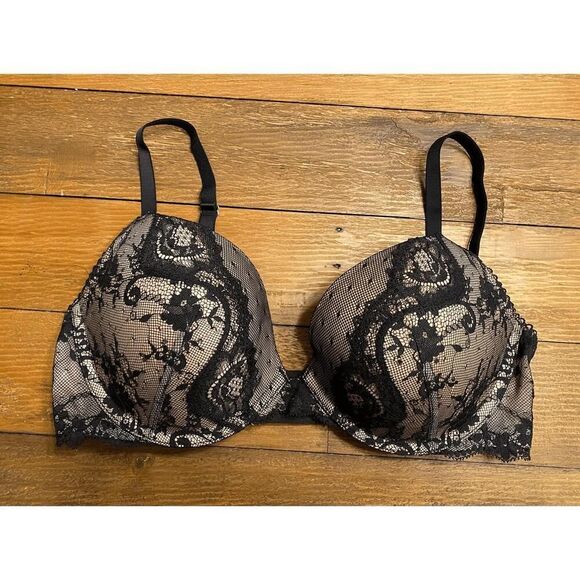 Victorias Secret 34D dream angels push-up bra black nude lace sexy - Picture 1 of 6